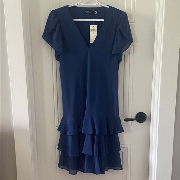 Ralph Lauren Navy Tiered Mini Dress - Picture 1 of 6